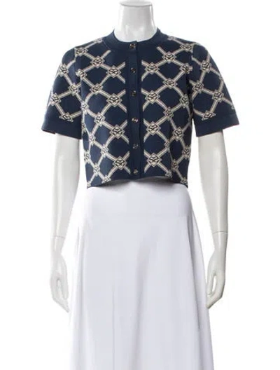 Pre-owned Sandro Graphic Print Short Sleeve Button-up Top In Blue