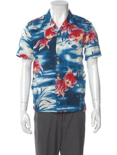 Pre-owned Sandro Graphic Print Short Sleeve Shirt In Blue