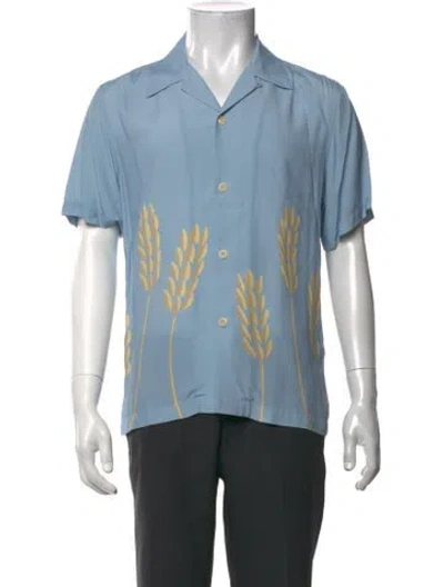 Pre-owned Sandro Graphic Print Short Sleeve Shirt In Blue