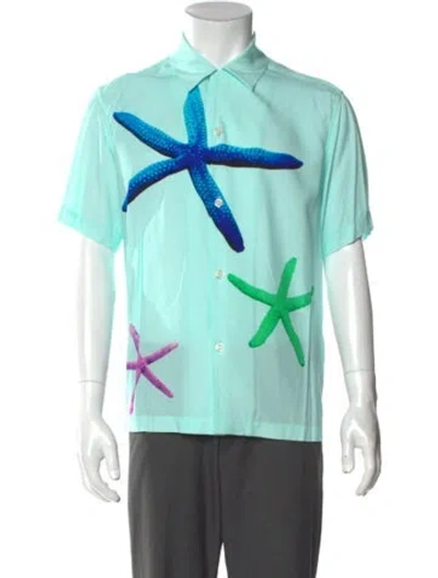 Pre-owned Sandro Graphic Print Short Sleeve Shirt W/ Tags In Blue