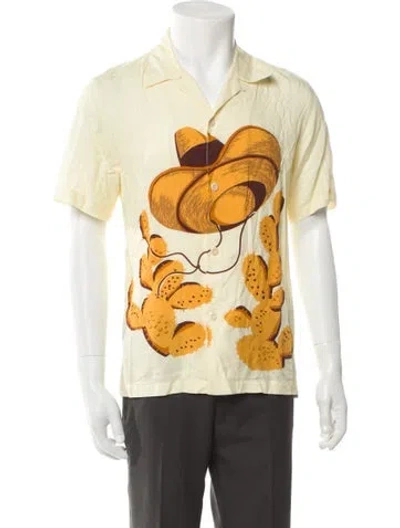 Pre-owned Sandro Graphic Print Short Sleeve Shirt W/ Tags In Yellow