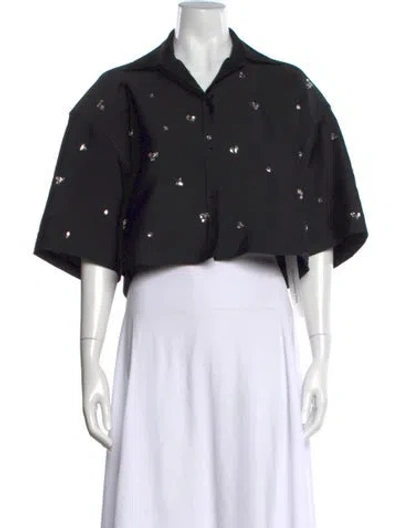 Pre-owned Sandro Graphic Print Short Sleeve Top In Black