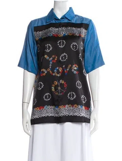Pre-owned Sandro Graphic Print Short Sleeve Top In Gray