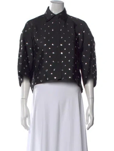 Pre-owned Sandro Graphic Print Three-quarter Sleeve Blouse In Black