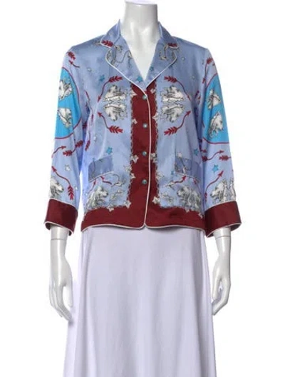 Pre-owned Sandro Graphic Print Three-quarter Sleeve Top In Blue