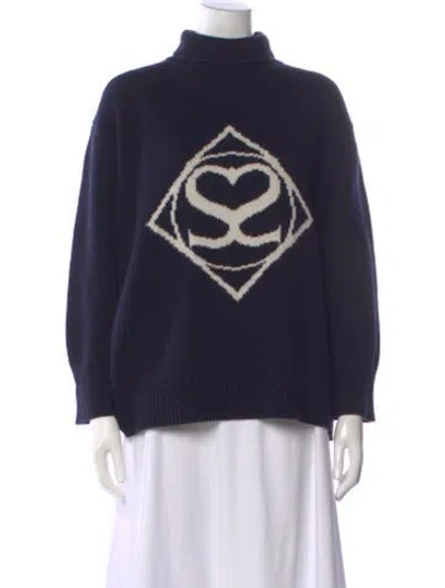 Pre-owned Sandro Graphic Print Turtleneck Sweater In Blue