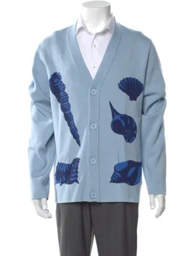 Pre-owned Sandro Graphic Print V-neck Cardigan In Blue