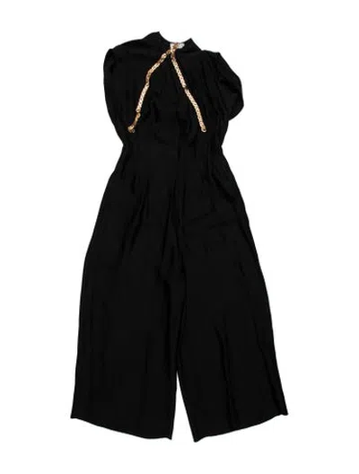 Pre-owned Sandro Graphic Print V-neck Jumpsuit In Black