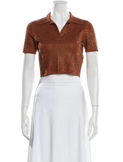 Pre-owned Sandro Graphic Print V-neck Polo In Brown