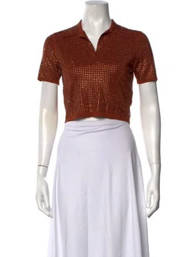 Pre-owned Sandro Graphic Print V-neck Polo In Brown