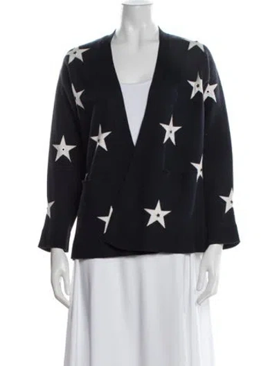 Pre-owned Sandro Graphic Print V-neck Sweater In Blue