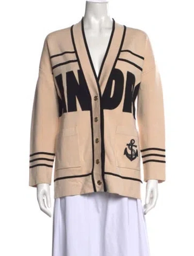Pre-owned Sandro Graphic Print V-neck Sweater In Neutral
