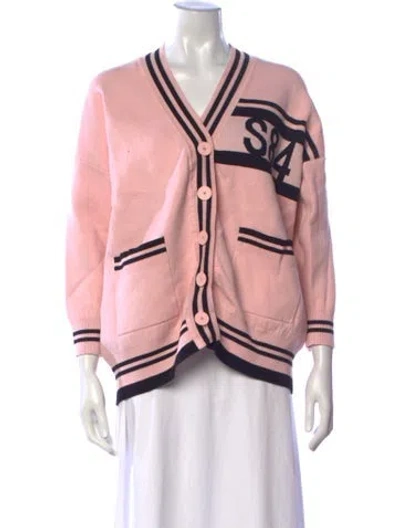 Pre-owned Sandro Graphic Print V-neck Sweater In Pink