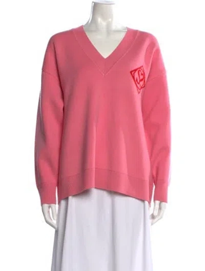 Pre-owned Sandro Graphic Print V-neck Sweater In Pink