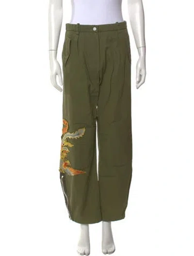 Pre-owned Sandro Graphic Print Wide Leg Pants In Green