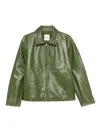 Sandro Zip-up Wing Collar Leather Jacket In Green