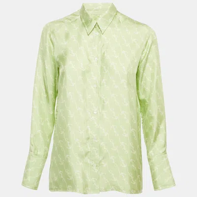 Sandro Green Anchor Print Silk Long Sleeve Shirt