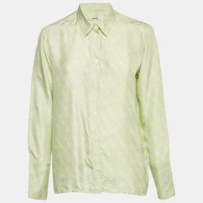 Pre-owned Sandro Green Anchor Print Silk Long Sleeve Shirt M