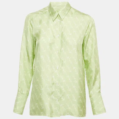Pre-owned Sandro Green Anchor Print Silk Long Sleeve Shirt S