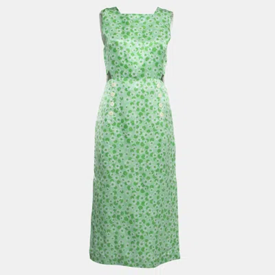 Pre-owned Sandro Green Ashley Floral Print Linen Blend Midi Dress S