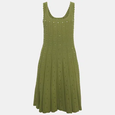Pre-owned Sandro Green Bead Jewels Knit Flared Short Dress L