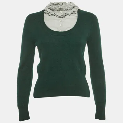 Pre-owned Sandro Green Cotton Trim Wool Fitted Sweater L