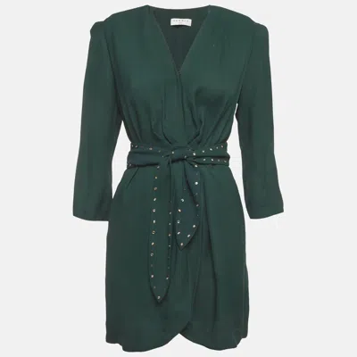 Pre-owned Sandro Green Crepe Belted Mini Wrap Dress S
