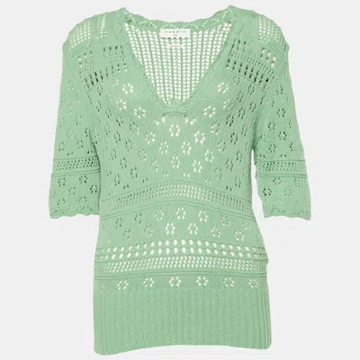 Pre-owned Sandro Green Crochet Knit Top M