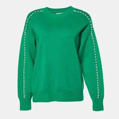 Pre-owned Sandro Green Embellished Knit Sweater S