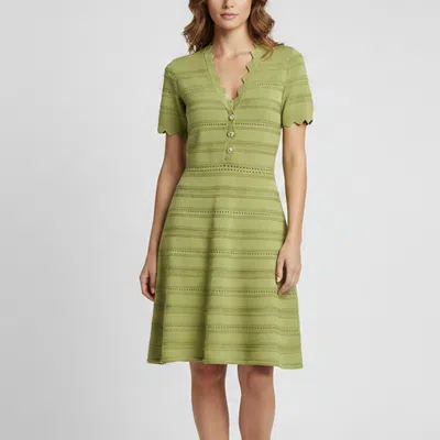 Pre-owned Sandro Green Fancy Knit Flared Mini Dress L