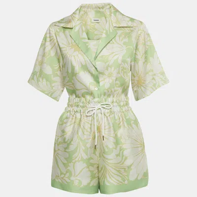 Pre-owned Sandro Green Floral Print Satin Top & Shorts Set Xs