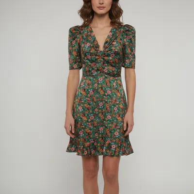 Pre-owned Sandro Green Floral Printed Gabardine Puff Sleeve Mini Dress Xs