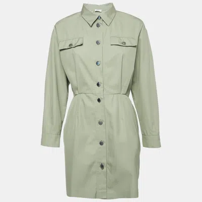 Pre-owned Sandro Green Gabardine Cotton Button Front Coat L