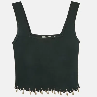 Pre-owned Sandro Green Jersey Knit Embellished Cropped Top S
