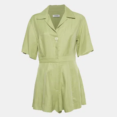 Pre-owned Sandro Green Linen Blend Short Sleeves Playsuit M