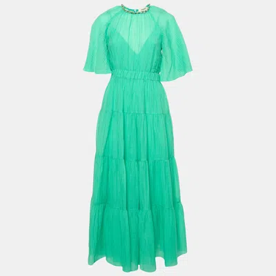 Pre-owned Sandro Green Lyocell Crystal Detail Tiered Long Dress S