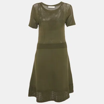 Pre-owned Sandro Green Open Knit Flared Short Dress L