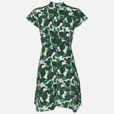Pre-owned Sandro Green Paisley Print Silk Neck Tie Mini Dress S