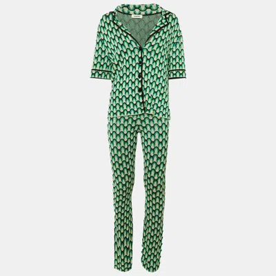Pre-owned Sandro Green Patterned Knit Cardigan & Pants Set S