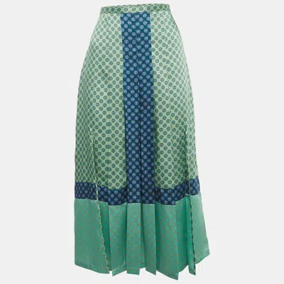 Sandro Green Printed Crepe Midi Skirt