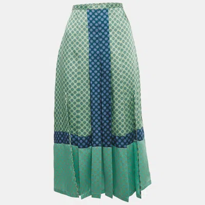 Pre-owned Sandro Green Printed Crepe Midi Skirt L