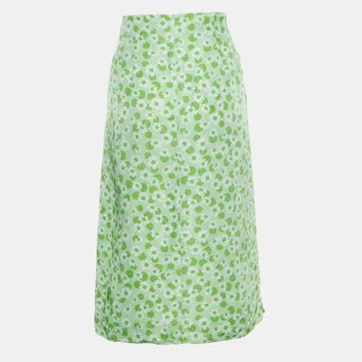 Pre-owned Sandro Green Printed Linen-blend Skirt L