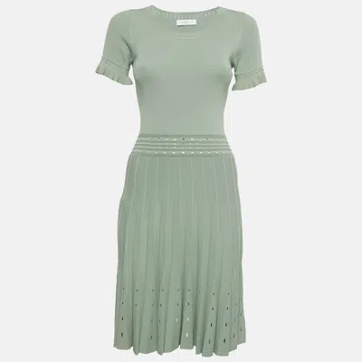 Pre-owned Sandro Green Stretch Knit Flared Short Dress S