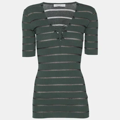 Pre-owned Sandro Green Stripe Stretch Knit Tops S