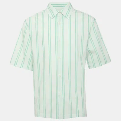Pre-owned Sandro Green Stripe Stretch Poplin Short Sleeve Shirt L