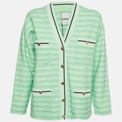 Pre-owned Sandro Green Striped Jacquard Knit Aymar Cardigan M