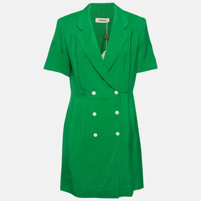 Sandro Green Textured Crepe Double Breasted Mini Dress