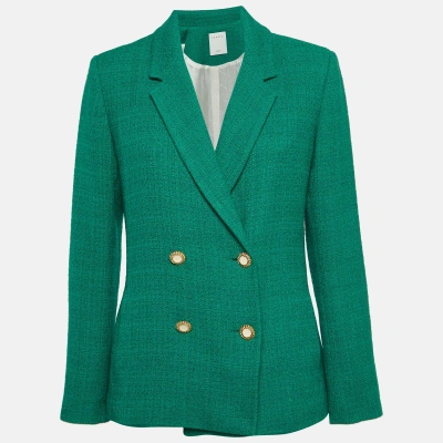 Pre-owned Sandro Green Tweed Double-breasted Blazer M