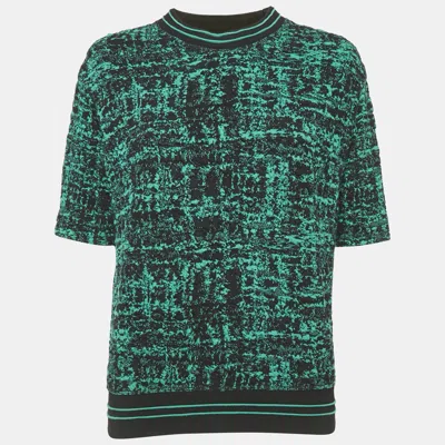Pre-owned Sandro Green/black Textured Abstract Knit Top S
