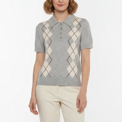 Pre-owned Sandro Grey Argyle Pattern Wool Blend Short Sleeve Sweatshirt M
